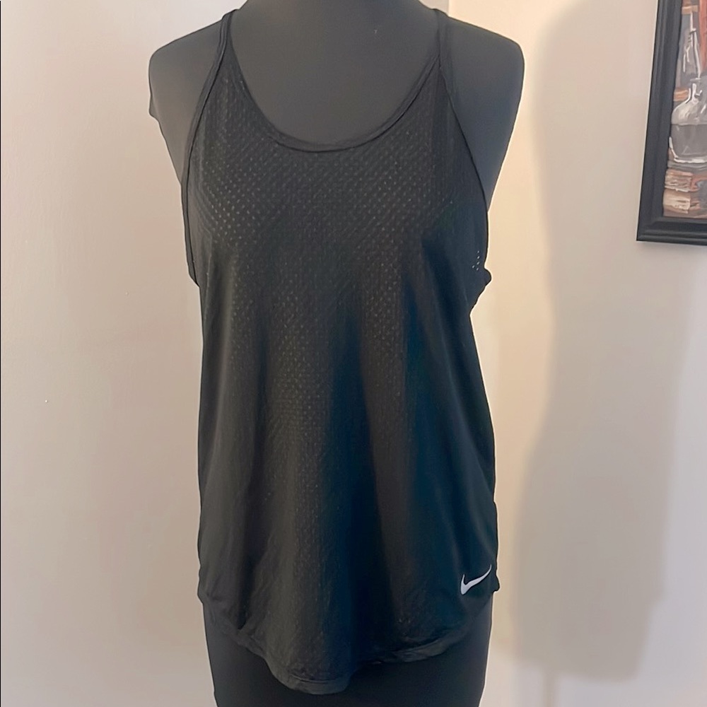 NIKE large dri-fit black tank athletic scoop neck halter-medium